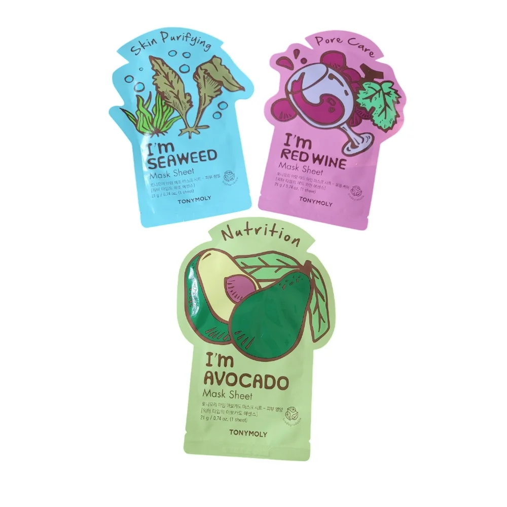 TonyMoly Biodegradable Facial Sheet Mask  I'm Seaweed, I'm Red Wine, I'm Avocado
